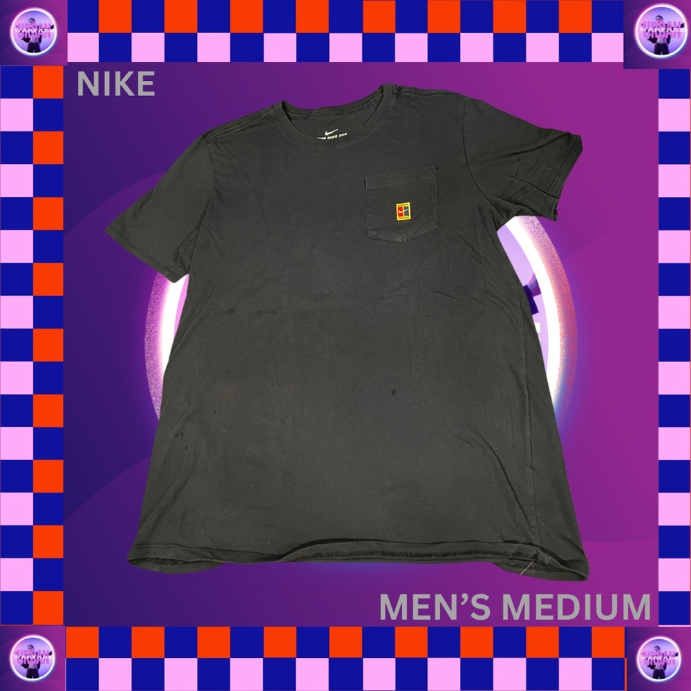 Retro Nike navy cotton tee with embroidered logo on chest pocket